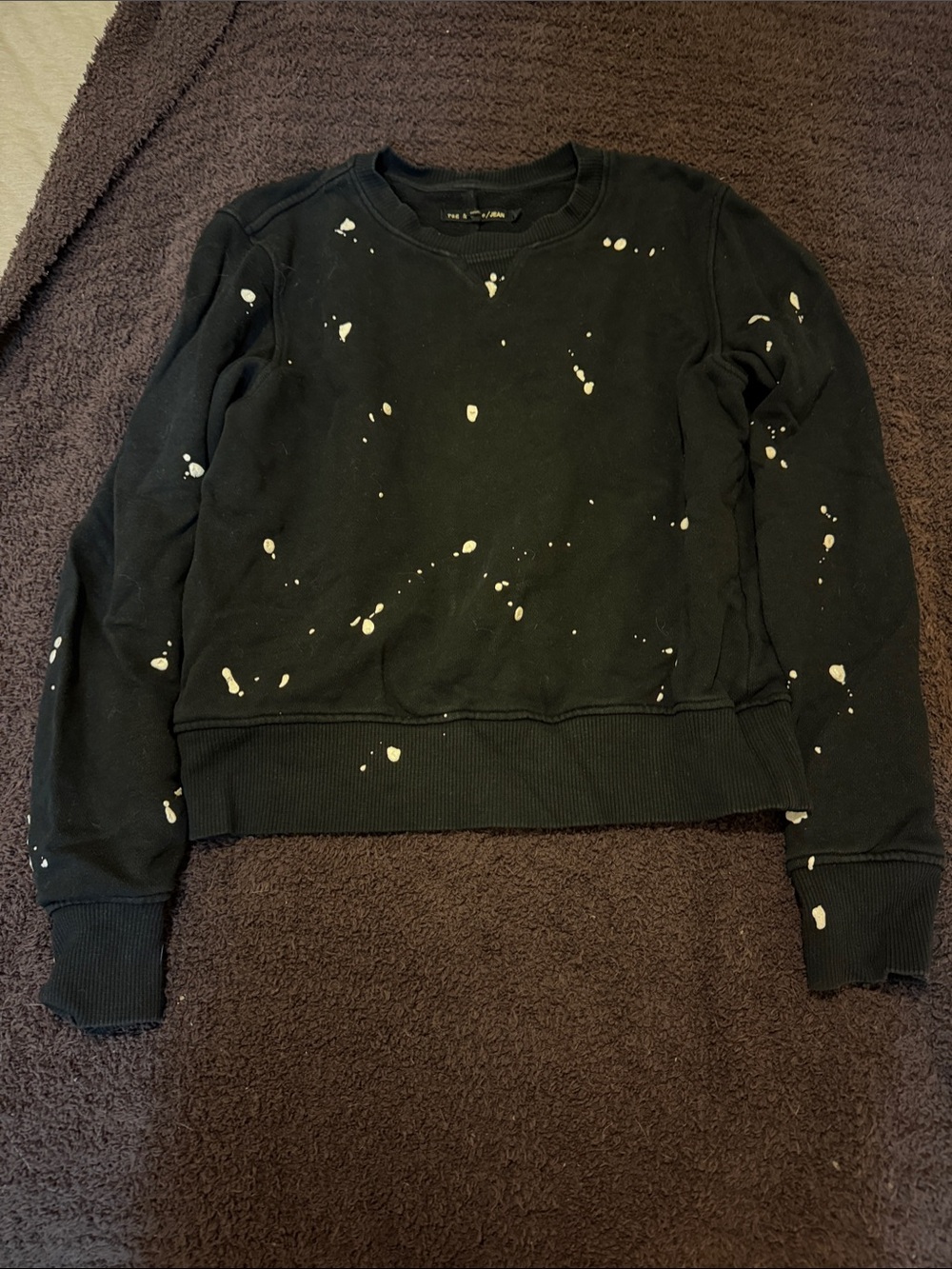 rag & bone Black Crewneck Sweatshirt with White Splatter